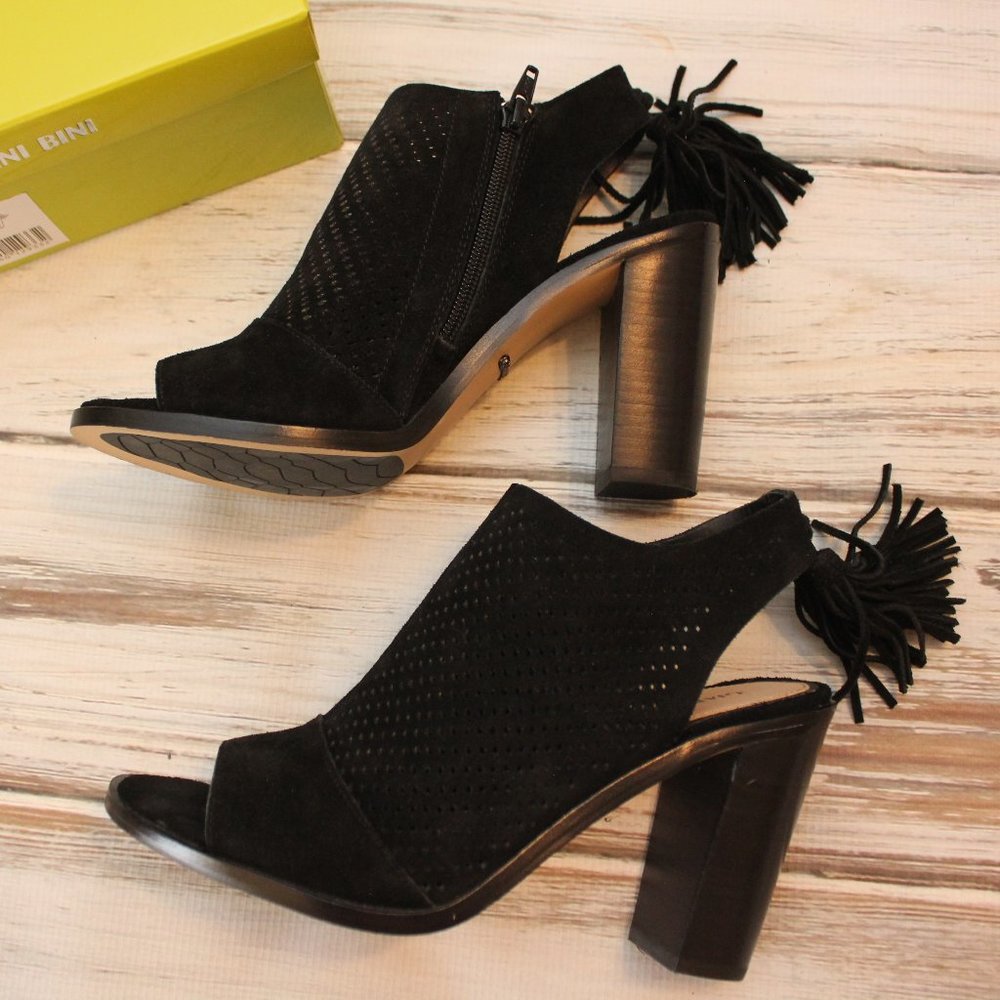 Gianni Bini Black Suede Open Toe Ankle Bootie with Tassel - Size 8.5 M - RTS